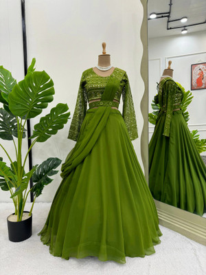 AARAVDESIGNER Embroidered Semi Stitched Lehenga Choli(Light Green)
