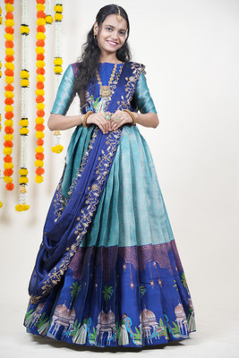 Fabcartz Self Design Semi Stitched Lehenga Choli(Blue)