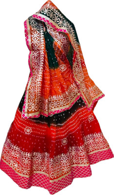VASANT Bandhani Semi Stitched Lehenga Choli(Red, Black)