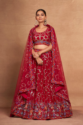 RENCY CREATION Embroidered Semi Stitched Lehenga Choli(Red)