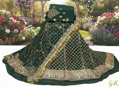 Shreemanji trading Embroidered Semi Stitched Rajputi Poshak(Dark Green)