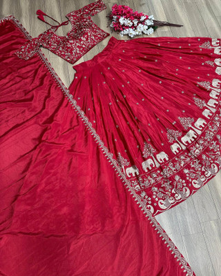 R K Creation Embroidered Semi Stitched Lehenga Choli(Red)