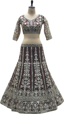 IYALAFAB Embroidered Semi Stitched Lehenga Choli(Beige)