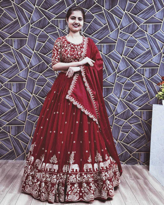 RUPAL CREATION Embroidered Semi Stitched Lehenga Choli(Maroon)