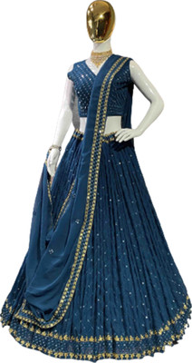HummerTex Embellished Semi Stitched Lehenga Choli(Light Blue)