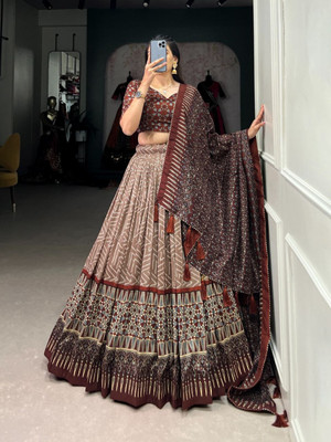 HAMOFY Printed Semi Stitched Lehenga Choli(Maroon)