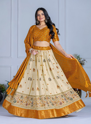 Aika Printed Semi Stitched Lehenga Choli(Yellow)
