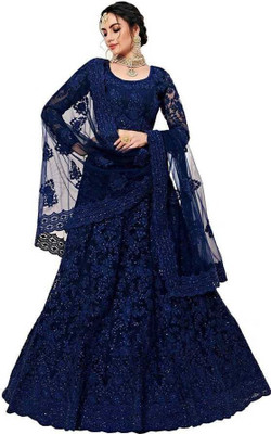 HOUSE OF COMMON Embroidered Semi Stitched Lehenga Choli(Blue)