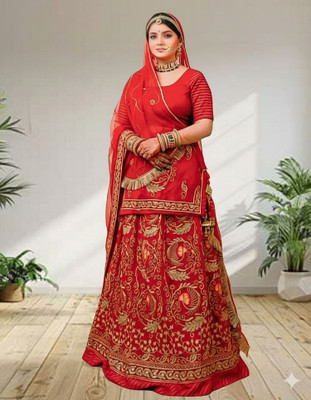 SHREE AMBEY TRADING Embroidered Semi Stitched Rajasthani Poshak(Red)