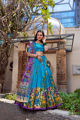 AAYUSHYAM ENTERPRISE Printed Semi Stitched Lehenga Choli(Light Blue)