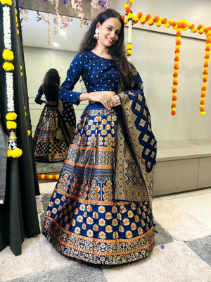 SHREE CREATION Self Design Semi Stitched Lehenga Choli(Orange)