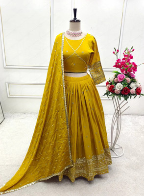 JENIJENI BIZ Embroidered Semi Stitched Lehenga Choli(Yellow)