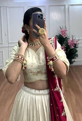Sai Creation Embellished Semi Stitched Lehenga Choli(White)