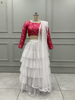 Fabcartz Self Design Semi Stitched Lehenga Choli(White)