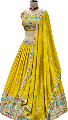 JINIMART Embroidered Semi Stitched Lehenga Choli(Multicolor)