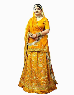bherva tex Embroidered Semi Stitched Rajasthani Poshak(Yellow)