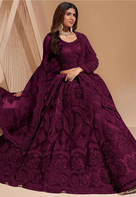 HOUSE OF COMMON Embroidered Semi Stitched Lehenga Choli(Purple)