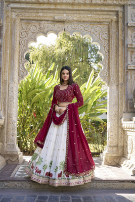 KRISHU ETHNICS Embroidered Semi Stitched Lehenga Choli(Multicolor)