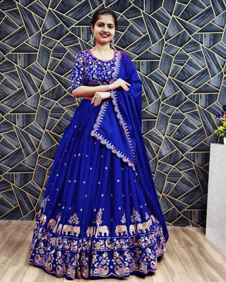 RUPAL CREATION Embroidered Semi Stitched Lehenga Choli(Dark Blue)