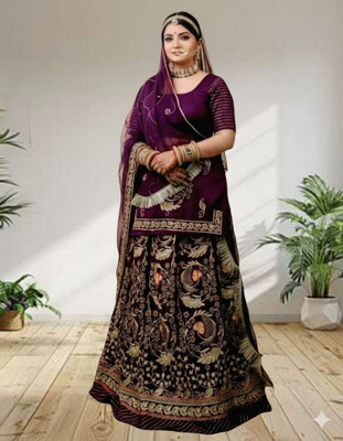 SHREE AMBEY TRADING Embroidered Semi Stitched Rajasthani Poshak(Purple)
