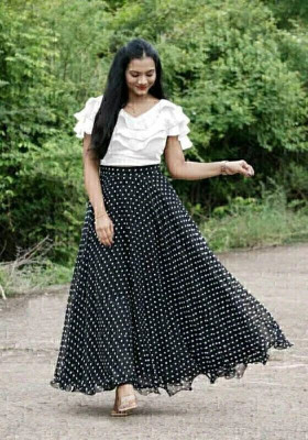 HOUSE OF COMMON Digital Print Semi Stitched Lehenga & Crop Top(Black)
