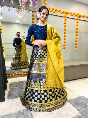 Fabcartz Self Design Semi Stitched Lehenga Choli(Yellow)