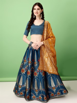 LehengaTRENDZ Printed Semi Stitched Lehenga Choli(Blue)