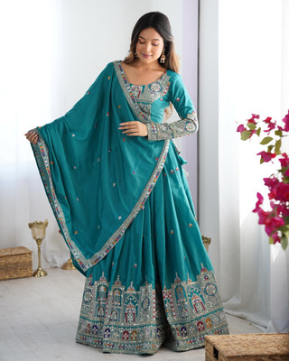Divastri Self Design Semi Stitched Lehenga Choli(Green)