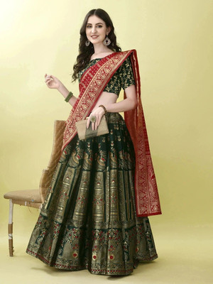 SWAMI STUDIO Bandhani Semi Stitched Lehenga Choli(Green, Red)