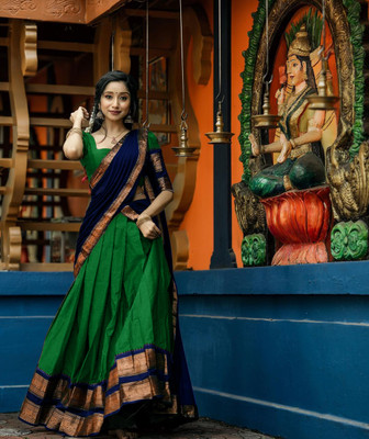 R K INFINITIVE Solid Semi Stitched Lehenga Choli(Green)