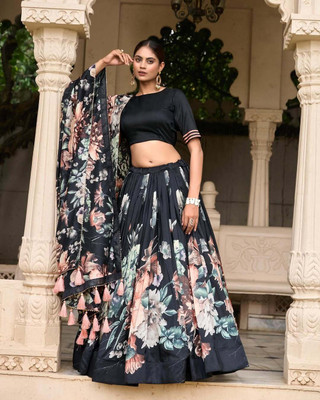 NTraditions Floral Print Semi Stitched Lehenga Choli(Multicolor)
