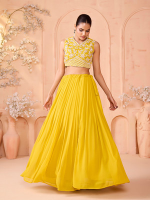 BHAVNA TEXTILE Embroidered Stitched Lehenga with Jacket(Yellow)