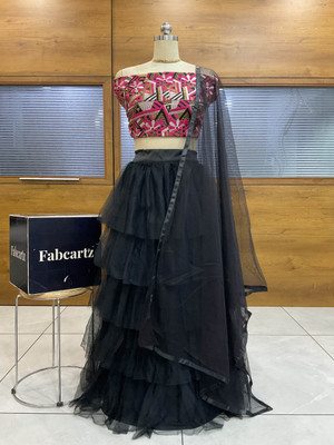 Payu Self Design Semi Stitched Lehenga Choli(Black)