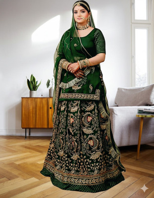 SHREE AMBEY TRADING Embroidered Semi Stitched Rajasthani Poshak(Dark Green)