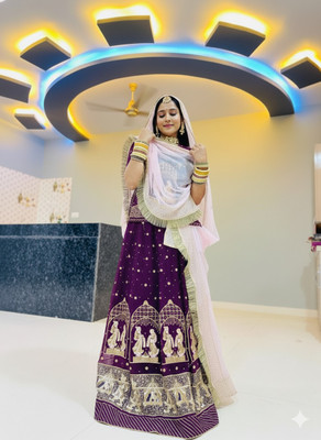 Shreemanji trading Embroidered Semi Stitched Rajasthani Poshak(Purple)