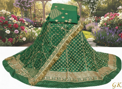 Shreemanji trading Embroidered Semi Stitched Rajputi Poshak(Light Green)