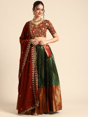 SHREE CREATION Printed Semi Stitched Lehenga Choli(Dark Green)