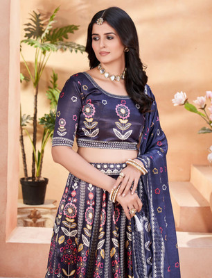 SK Creation Digital Print Semi Stitched Lehenga Choli(Dark Blue)