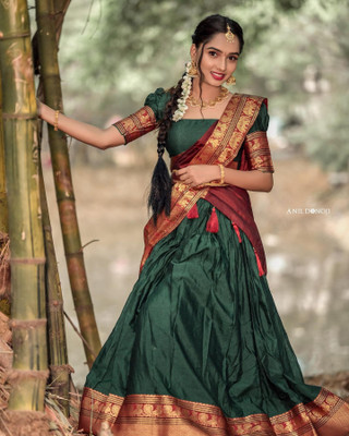 Fayba Self Design Semi Stitched Lehenga Choli(Green)
