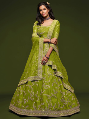 MAN PRIYA TRENDZ Embroidered Semi Stitched Lehenga Choli(Light Green)