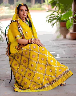 SANSKAR TEXTILE Embroidered Semi Stitched Rajasthani Poshak(Yellow)