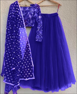 Rise On Fab Self Design Semi Stitched Lehenga Choli(Blue)