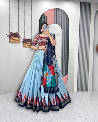 MITRABIZ Printed Semi Stitched Lehenga Choli(Blue)