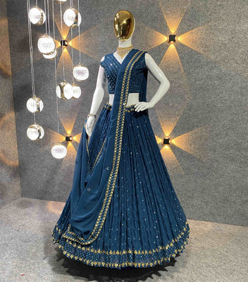 Fijyfab Self Design Semi Stitched Lehenga Choli(Light Blue)