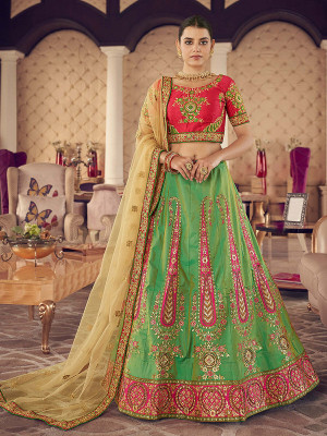 odette Embroidered Semi Stitched Lehenga Choli(Green)
