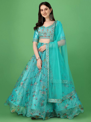 Trivety Printed Semi Stitched Lehenga Choli(Light Blue)