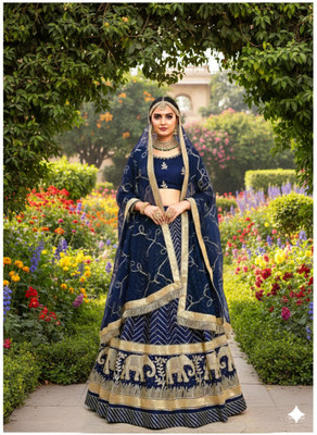WOMENGIRLFASHION Embroidered Semi Stitched Rajasthani Poshak(Dark Blue)