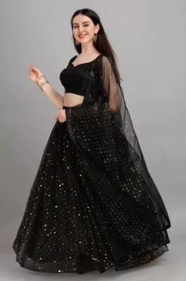 lazyandcrazy shop Embellished Semi Stitched Lehenga Choli(Black)
