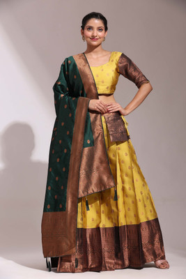 Sonu Creation Self Design Semi Stitched Lehenga Choli(Yellow)