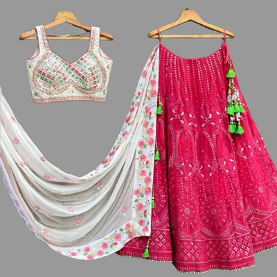 KAPANKU Self Design Semi Stitched Lehenga Choli(Pink)